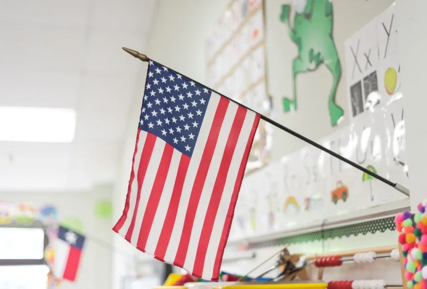 United States flag in a classroom